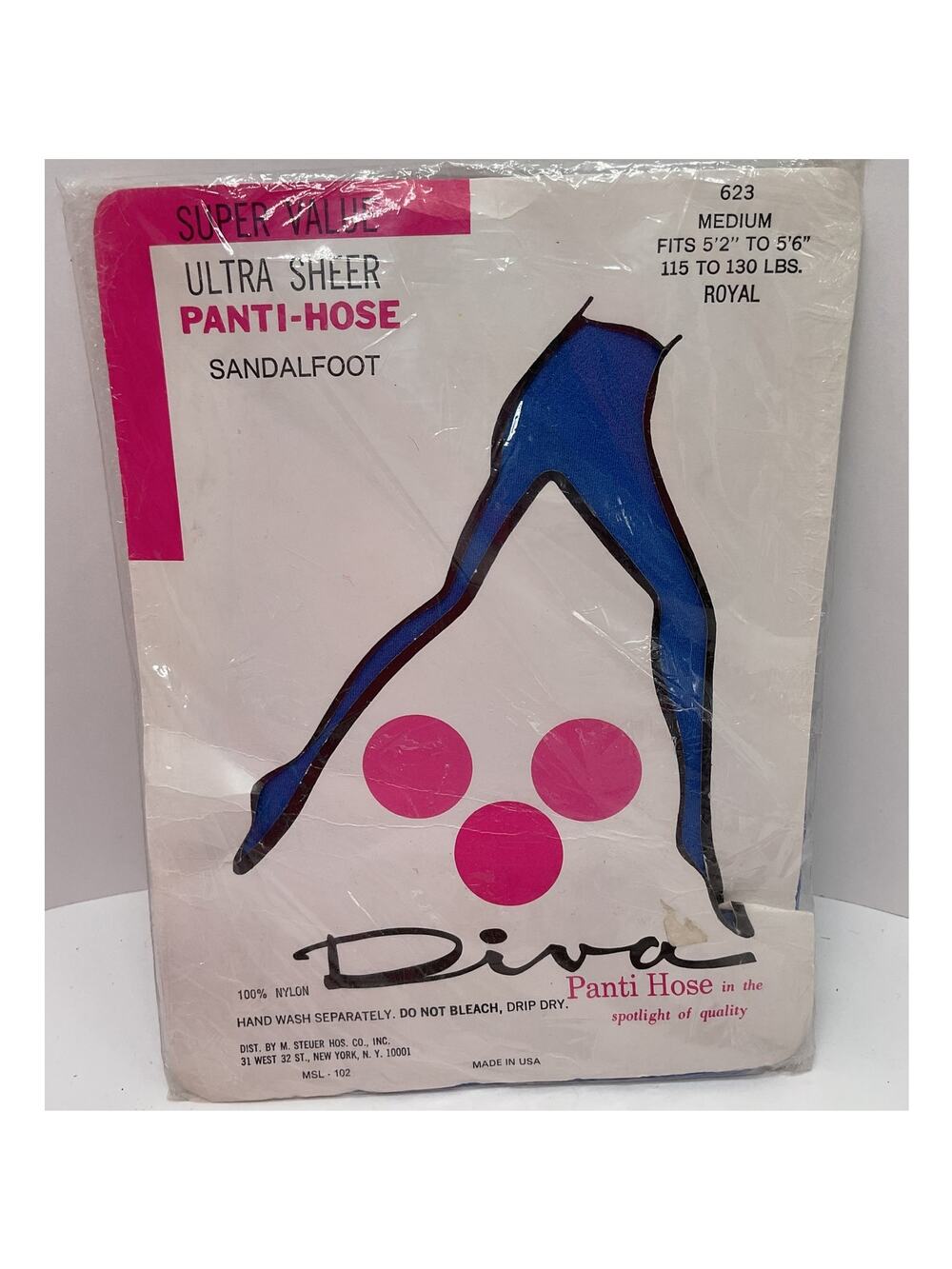 Vintage Diva Nylon Panti Hose Ultra Sheer Royal Blue Medium NEW